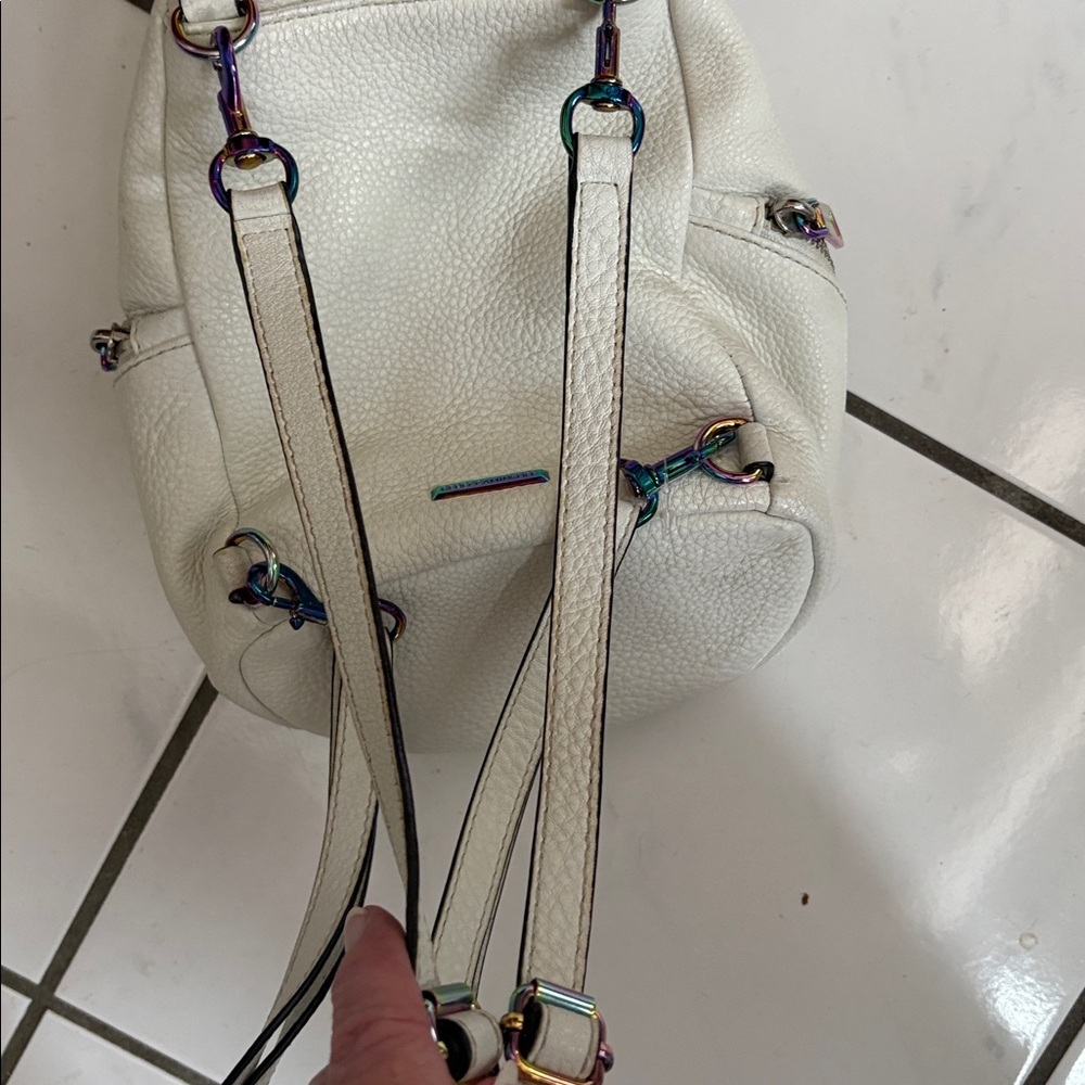 Rebecca Minkoff mini backpack for Women cream pebbled leather holographic HW - Picture 9 of 17